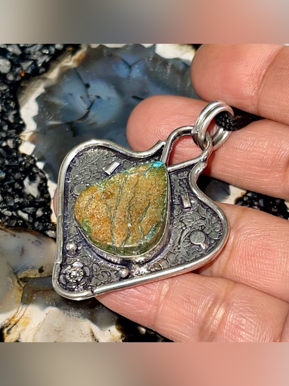 Chrysocolla Azurite Crystal Pendant 2 1/4”